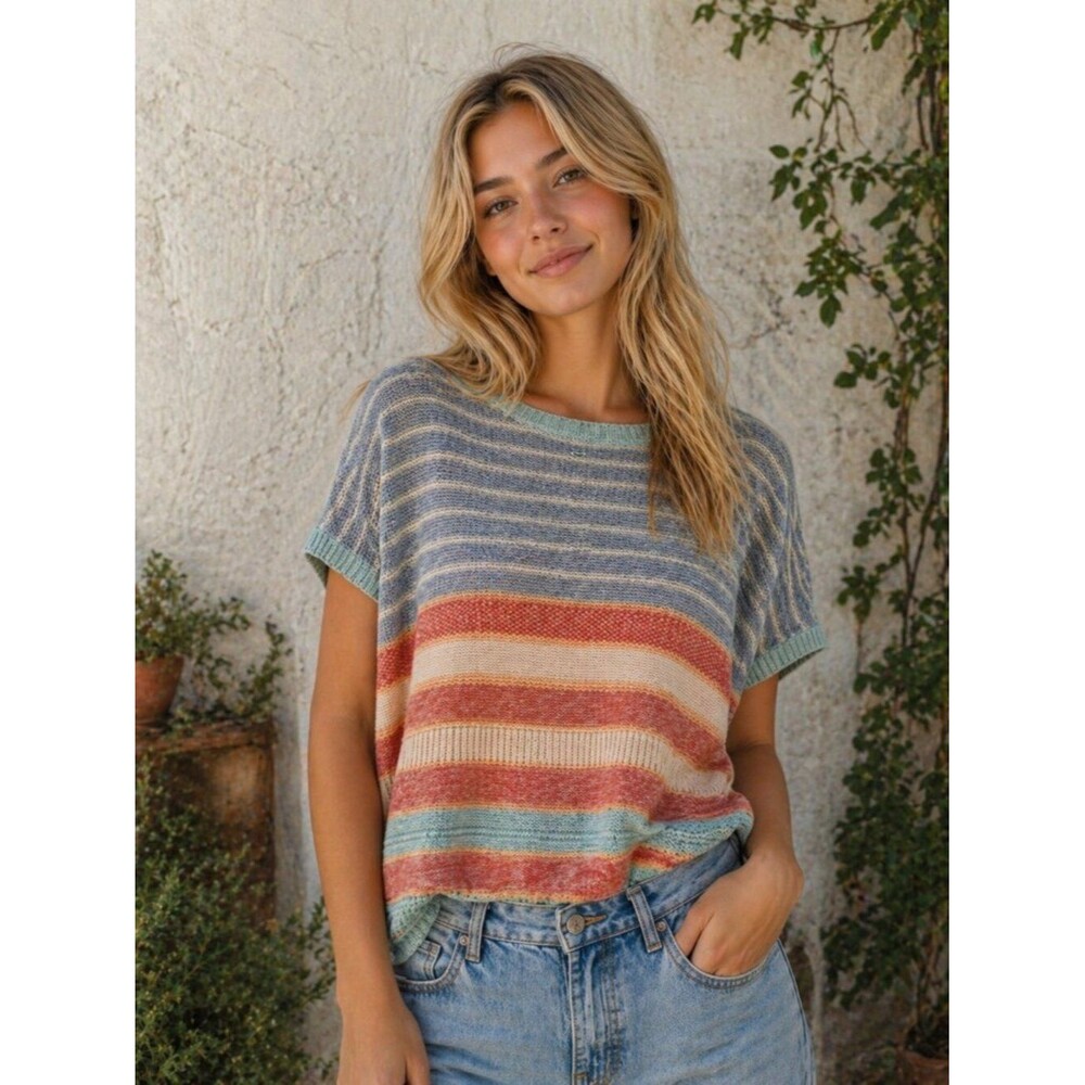 CHAPS Women's Multicolored Pastel Striped Knit Sweater
